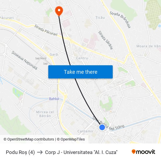 Podu Roș (4) to Corp J - Universitatea "Al. I. Cuza" map