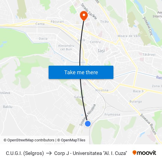 C.U.G.I. (Selgros) to Corp J - Universitatea "Al. I. Cuza" map