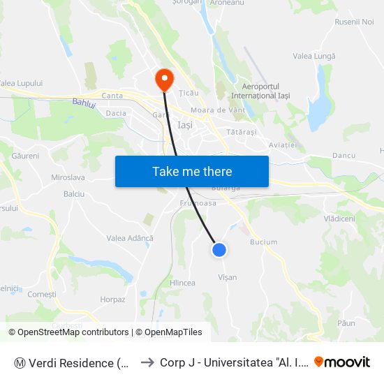 Ⓜ Verdi Residence (Vişan) to Corp J - Universitatea "Al. I. Cuza" map