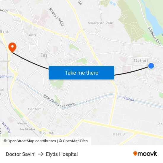 Doctor Savini to Elytis Hospital map