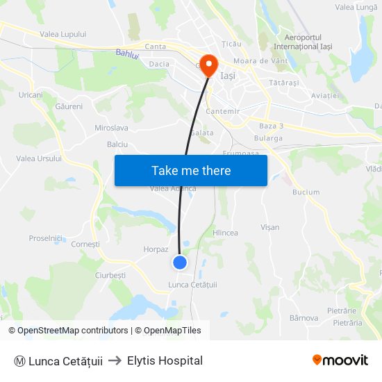 Ⓜ Lunca Cetățuii to Elytis Hospital map