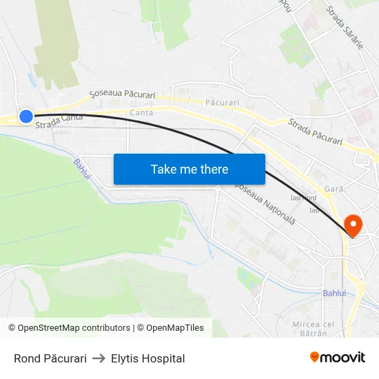 Rond Păcurari to Elytis Hospital map