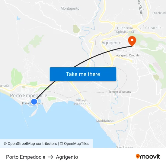 Porto Empedocle to Agrigento map