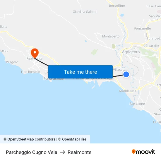 Cugno Vela Parking to Realmonte map