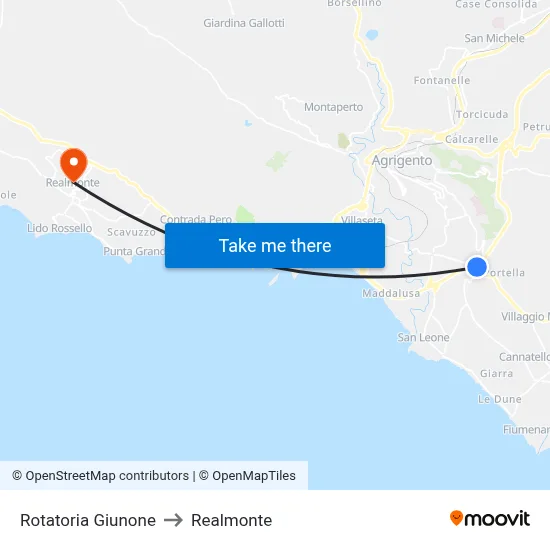 Giunone Roundabout to Realmonte map