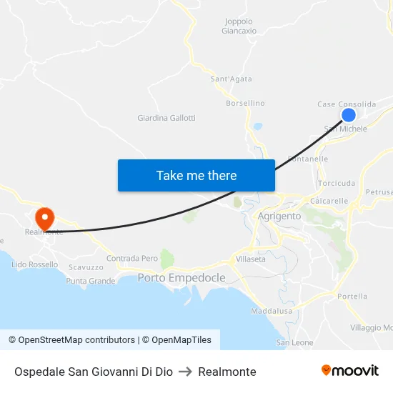 San Giovanni Di Dio Hospital to Realmonte map