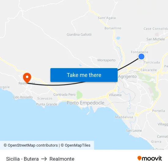 Sicily - Butera to Realmonte map