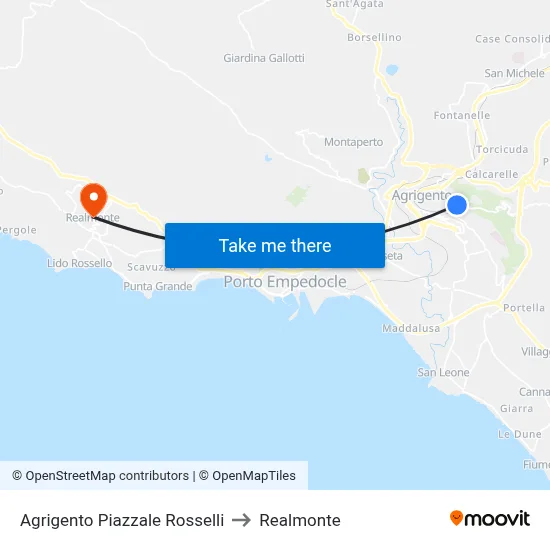 Agrigento Rosselli Square to Realmonte map