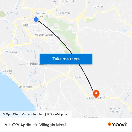 Via XXV Aprile to Villaggio Mosè map