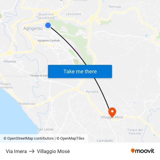 Via Imera to Villaggio Mosè map