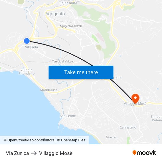 Via Zunica to Villaggio Mosè map