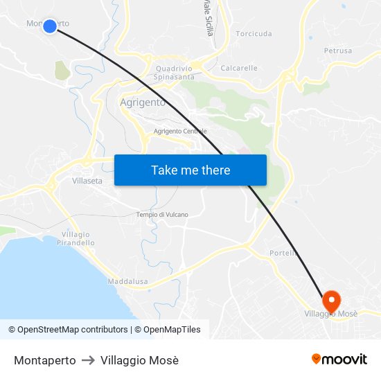 Montaperto to Villaggio Mosè map