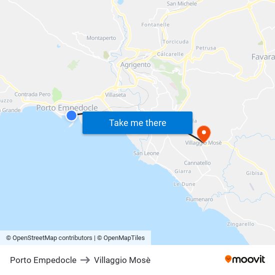 Porto Empedocle to Villaggio Mosè map