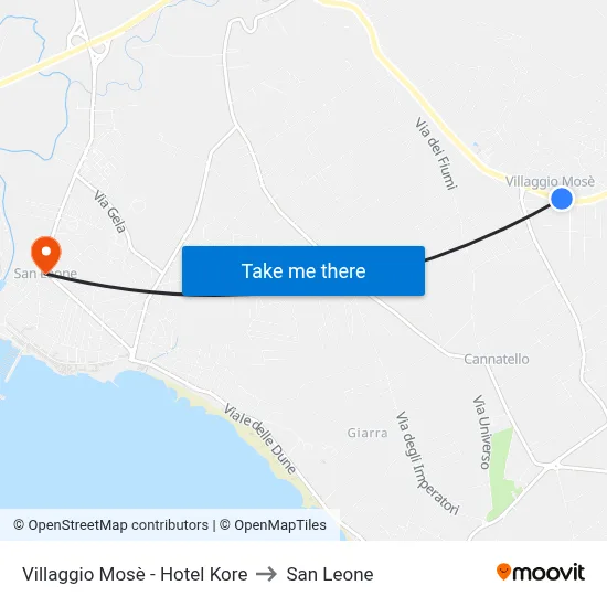 Mosè Village - Hotel Kore to San Leone map