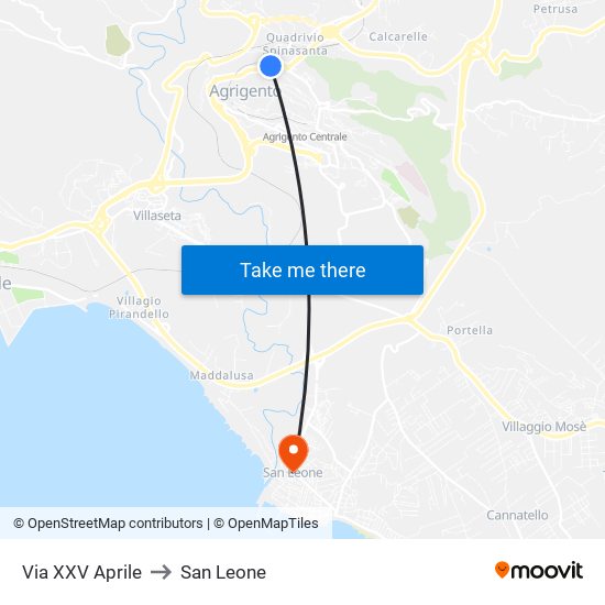 Via XXV Aprile to San Leone map