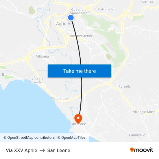 XXV Aprile Street to San Leone map