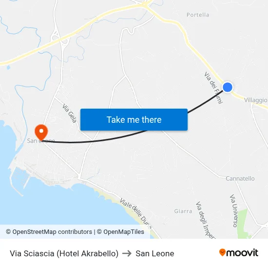 Sciascia Street (Hotel Akrabello) to San Leone map