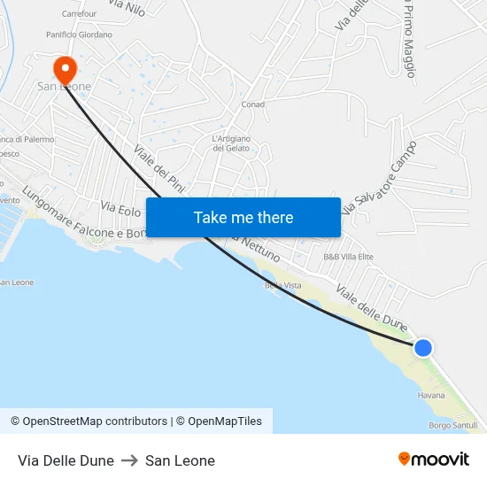 Delle Dune Street to San Leone map