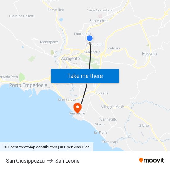 San Giusippuzzu to San Leone map