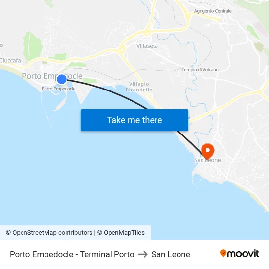 Porto Empedocle - Port Terminal to San Leone map