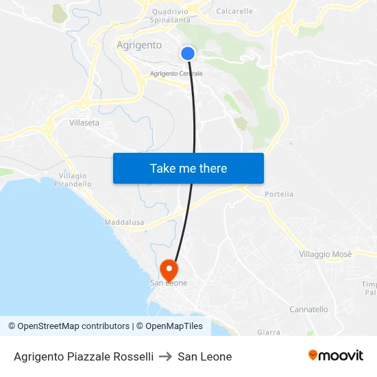 Agrigento Rosselli Square to San Leone map
