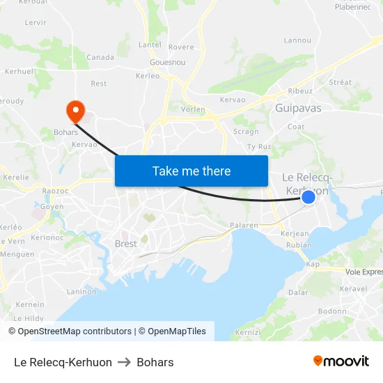 Le Relecq-Kerhuon to Bohars map