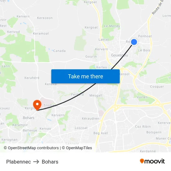 Plabennec to Bohars map
