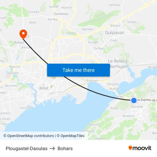 Plougastel-Daoulas to Bohars map