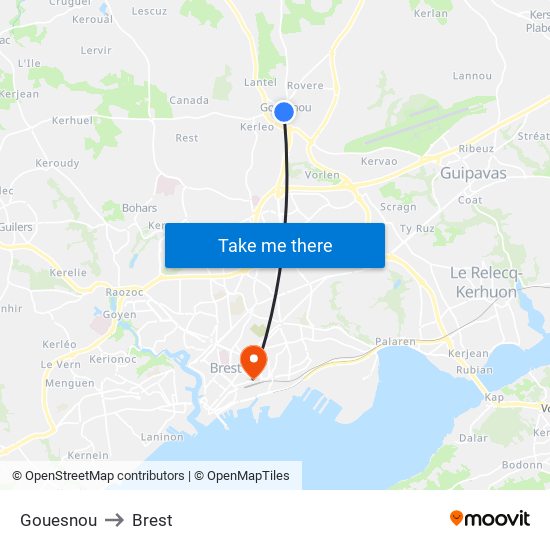 Gouesnou to Brest map