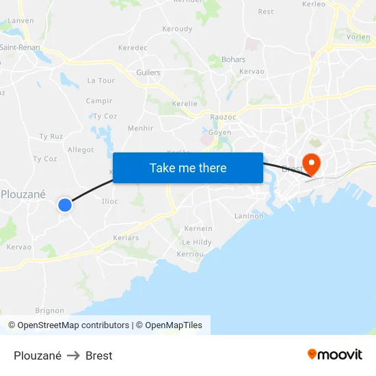 Plouzané to Brest map