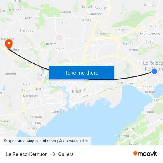 Le Relecq-Kerhuon to Guilers map