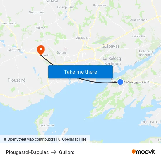 Plougastel-Daoulas to Guilers map