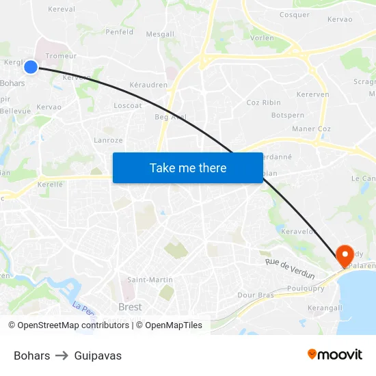 Bohars to Guipavas map