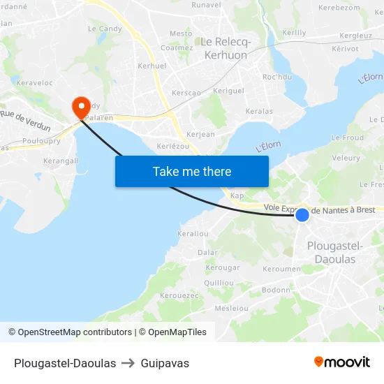 Plougastel-Daoulas to Guipavas map