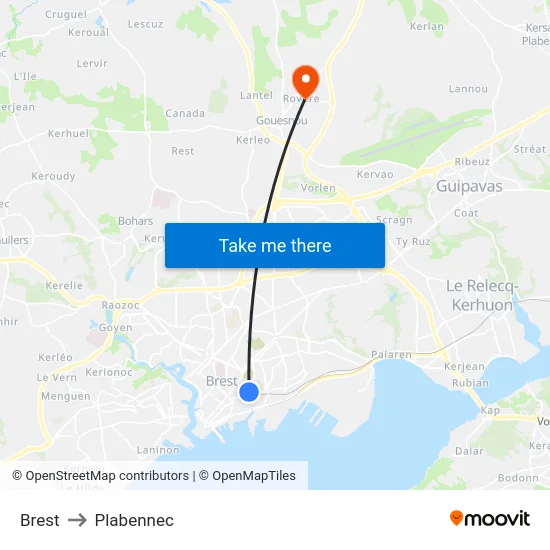 Brest to Plabennec map