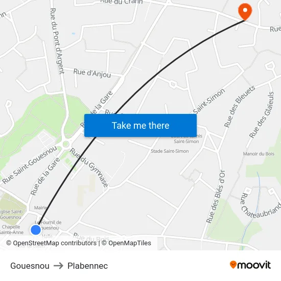 Gouesnou to Plabennec map