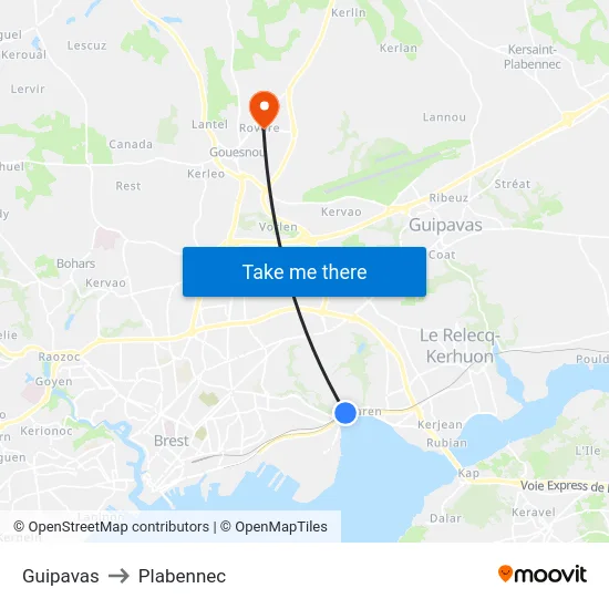 Guipavas to Plabennec map