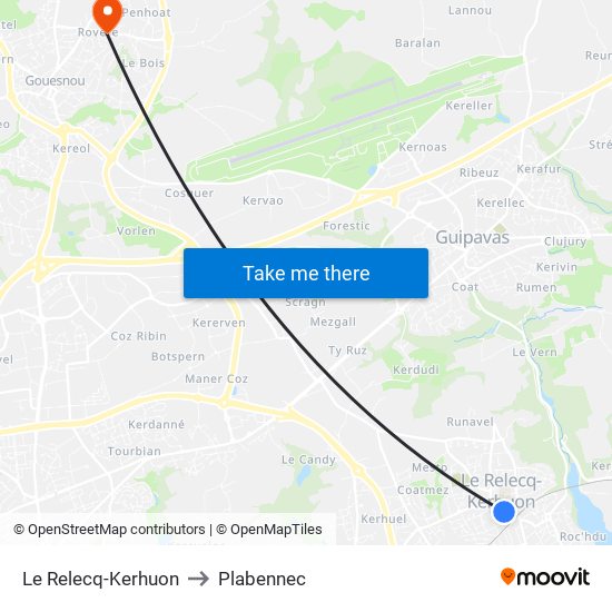 Le Relecq-Kerhuon to Plabennec map