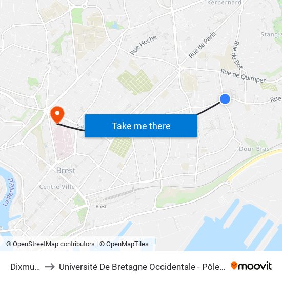 Dixmude to Université De Bretagne Occidentale - Pôle Santé map