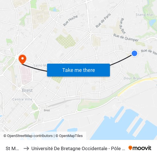 St Marc to Université De Bretagne Occidentale - Pôle Santé map