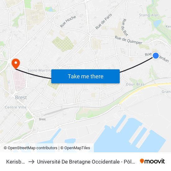 Kerisbian to Université De Bretagne Occidentale - Pôle Santé map