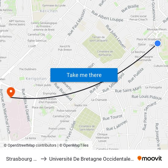 Strasbourg Valmy to Université De Bretagne Occidentale - Pôle Santé map