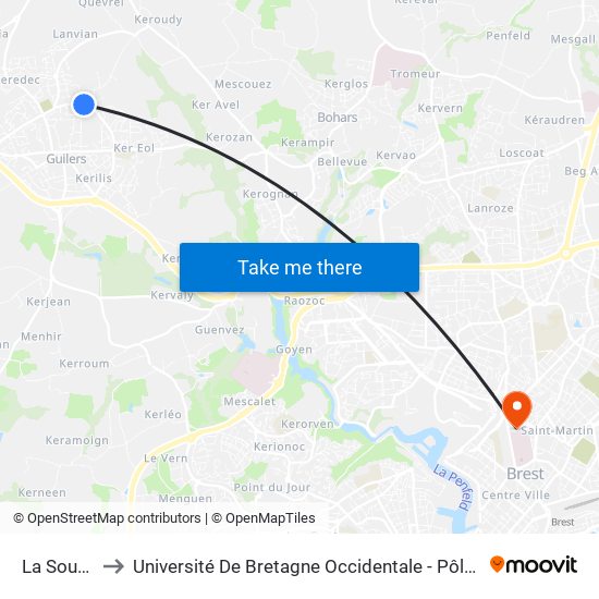 La Source to Université De Bretagne Occidentale - Pôle Santé map