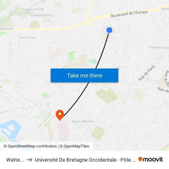 Watteau to Université De Bretagne Occidentale - Pôle Santé map