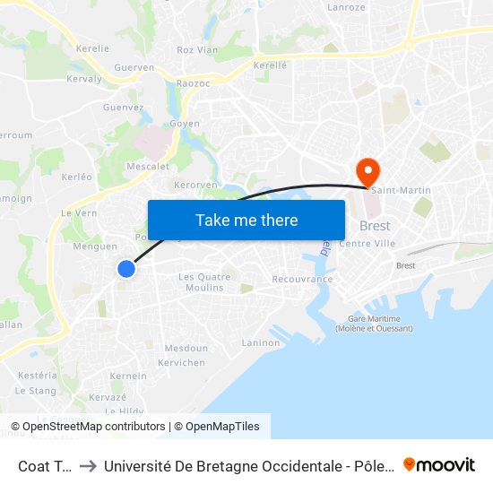 Coat Tan to Université De Bretagne Occidentale - Pôle Santé map