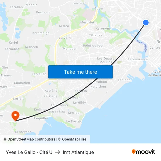 Yves Le Gallo - Cité U to Imt Atlantique map