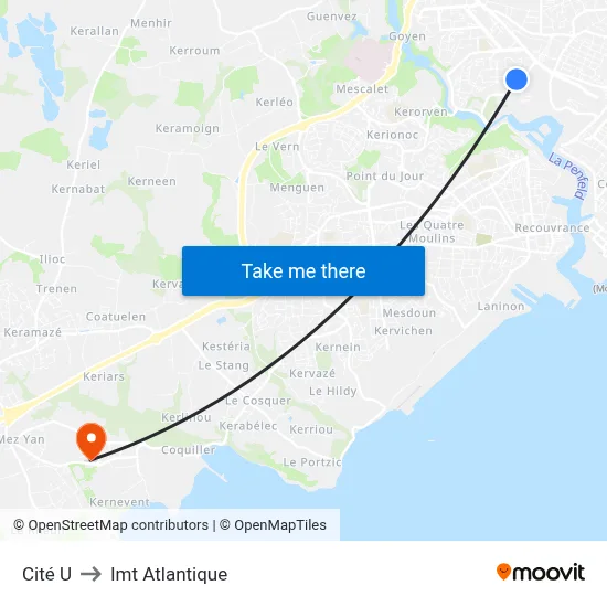 Cité U to Imt Atlantique map