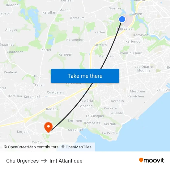 Chu Urgences to Imt Atlantique map