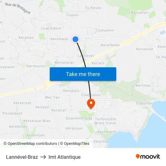 Lannével-Braz to Imt Atlantique map