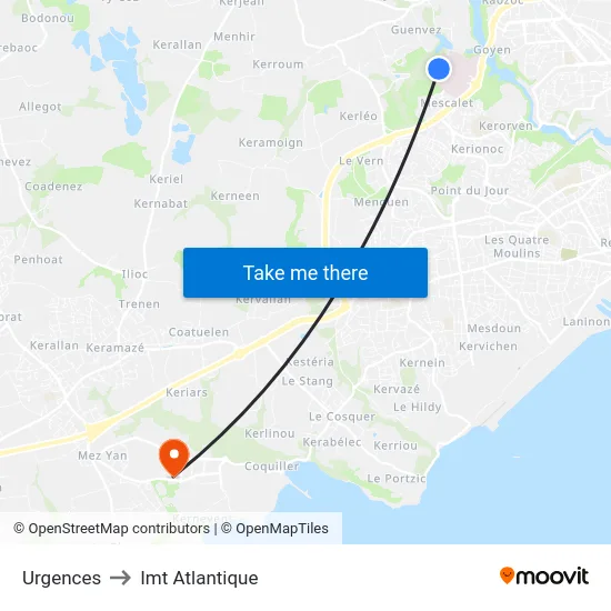 Urgences to Imt Atlantique map